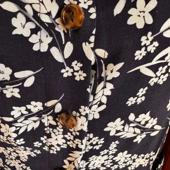 Calvin Klein Button-Up Navy/White Floral Shirt Dress w/waist tie, Sz 12, EUC - Picture 5 of 15